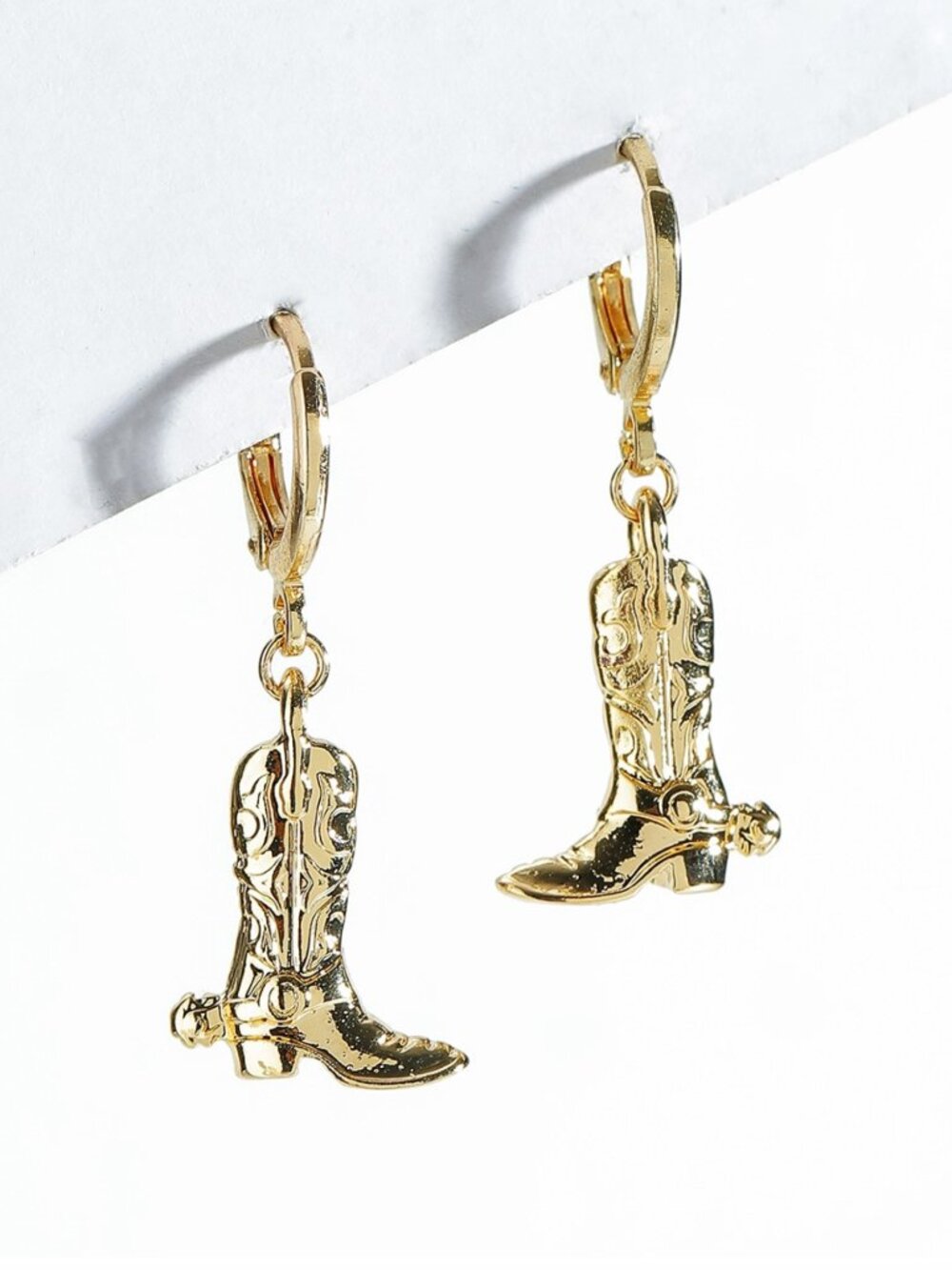 NWT Gold Cowboy Boot Leverback Earrings